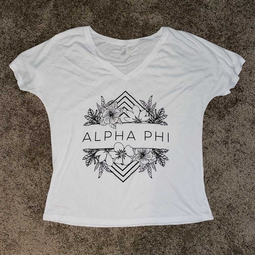 Alpha Phi v-neck white & black tshirt